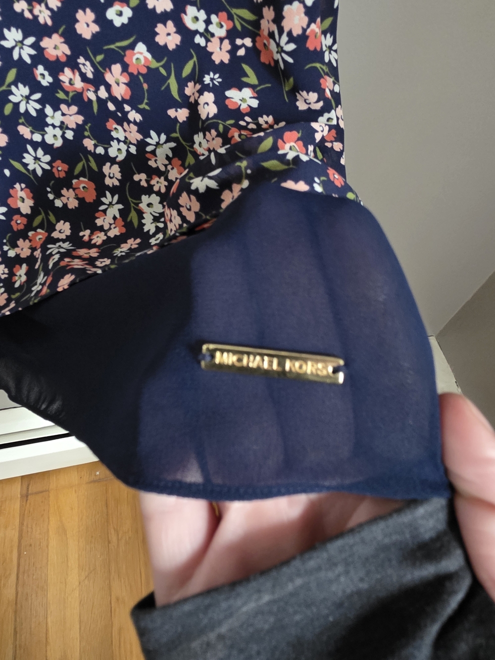 Michael Kors Navy Floral Layered-Hem Blouse - Picture 3 of 4